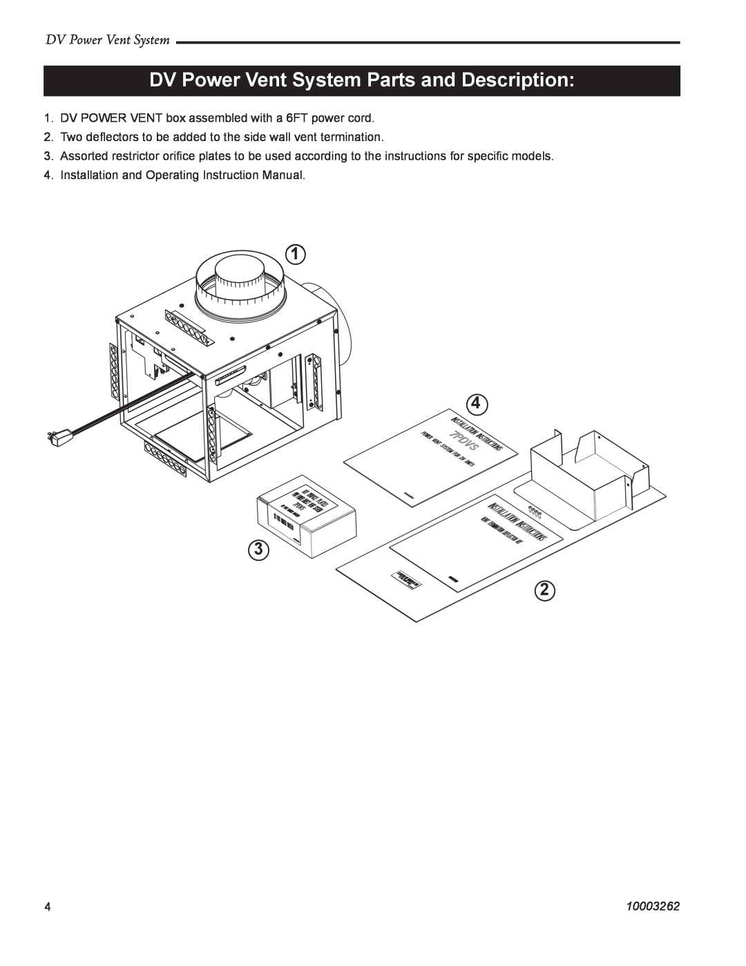 Vermont Casting 7PDVS manual DV Power Vent System Parts and Description, 10003262 