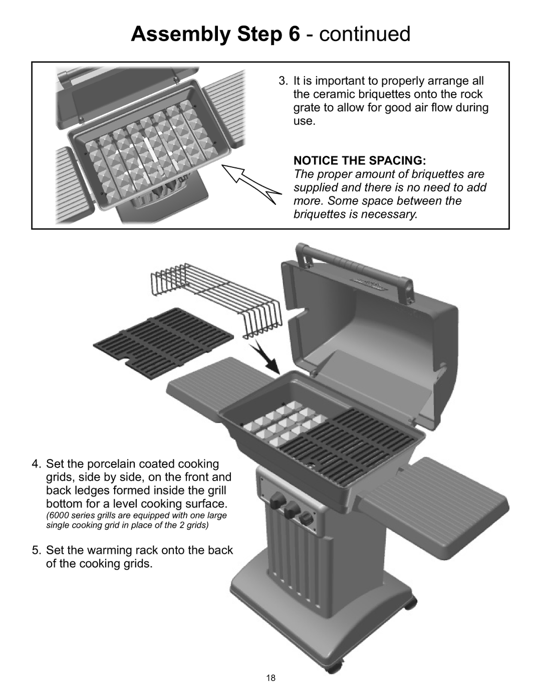 Vermont Casting 8000, 6000 owner manual Set the warming rack onto the back of the cooking grids 