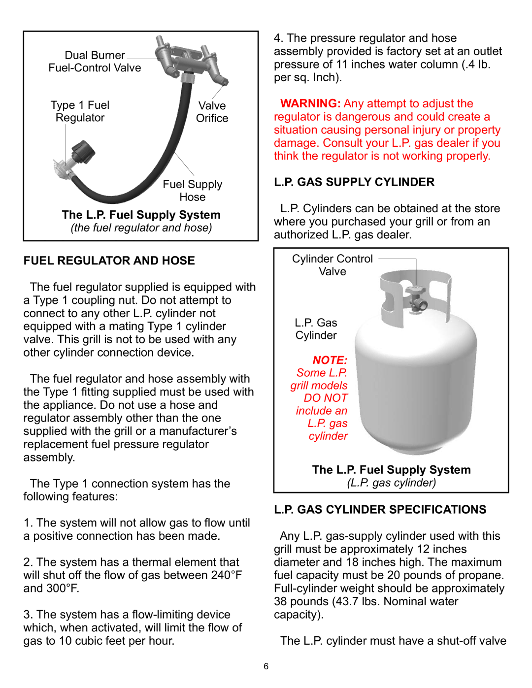 Vermont Casting 8000, 6000 owner manual Fuel Regulator and Hose 