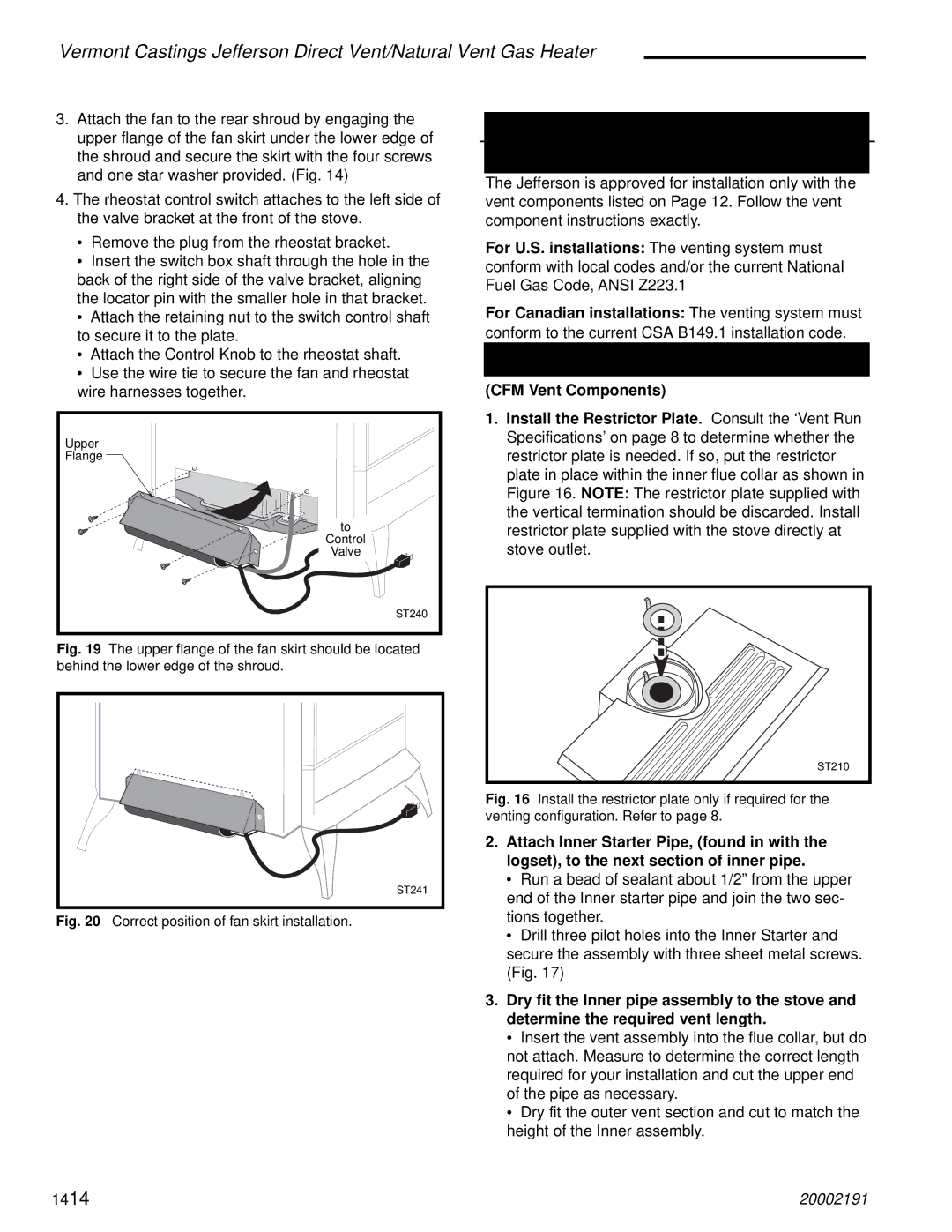 Vermont Casting 2823, 820, 2828, 2825 Venting System Assembly Direct Vent General Information, Install the Vent Adapter Pipe 