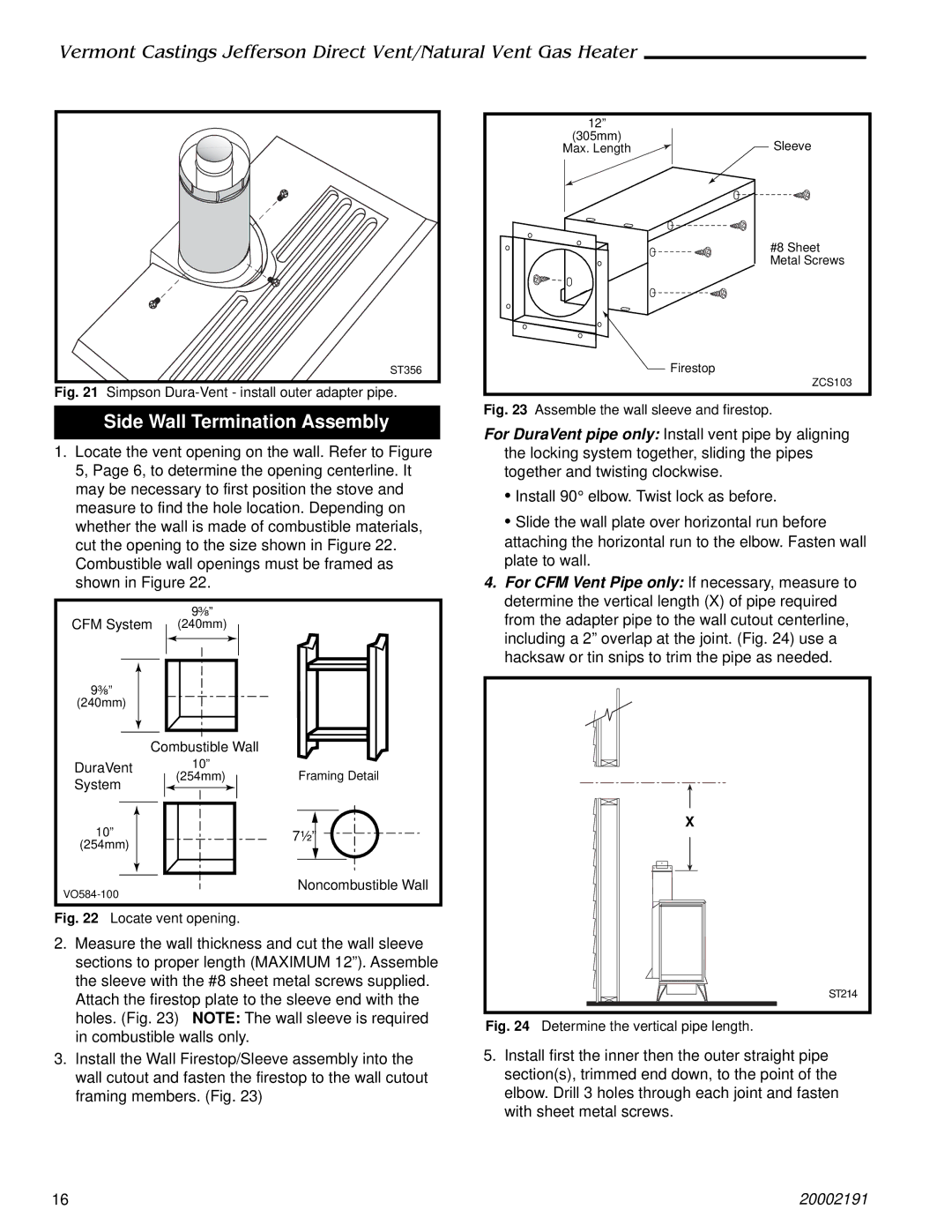 Vermont Casting 2827, 820, 2828, 2823, 2825, 2822 Side Wall Termination Assembly, Simpson Dura-Vent install outer adapter pipe 