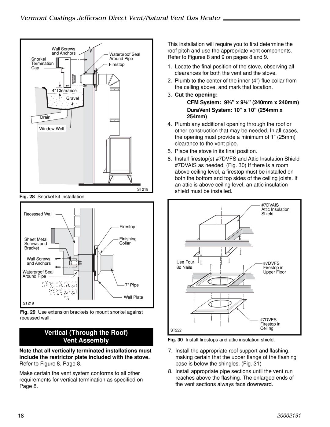 Vermont Casting 820, 2828, 2823, 2825, 2827, 2822 Vertical Through the Roof Vent Assembly, Snorkel kit installation 