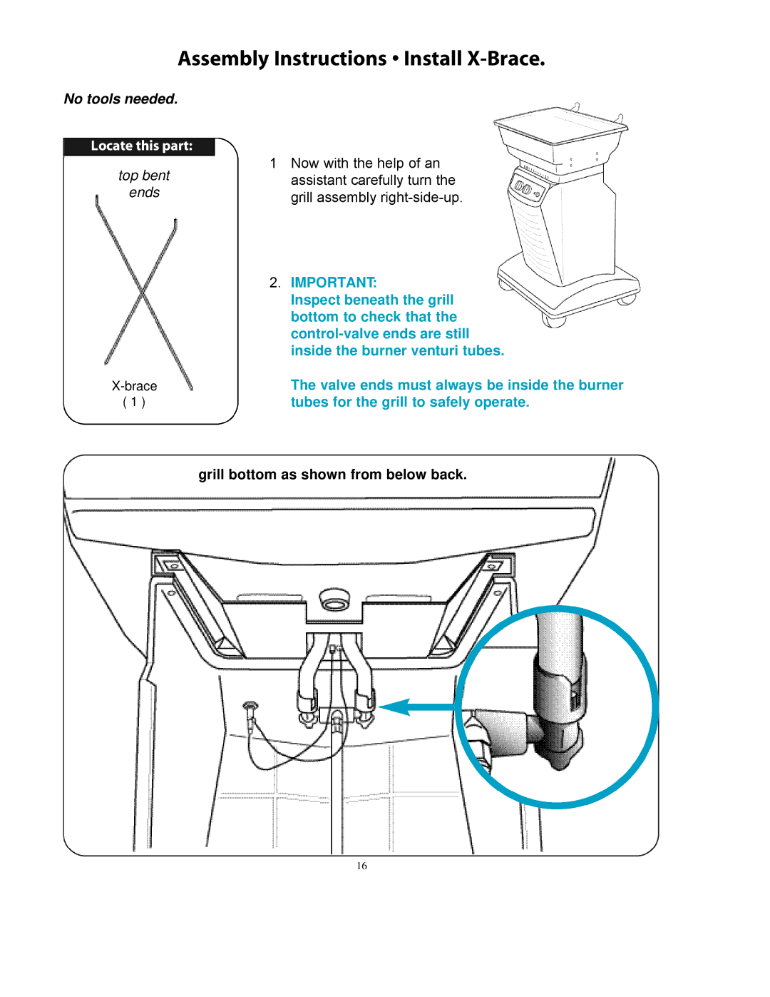 Vermont Casting A052041 owner manual Assembly Instructions Install X-Brace, No tools needed 