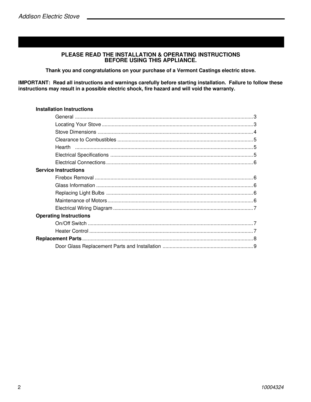 Vermont Casting ACSB installation instructions Table of Contents 