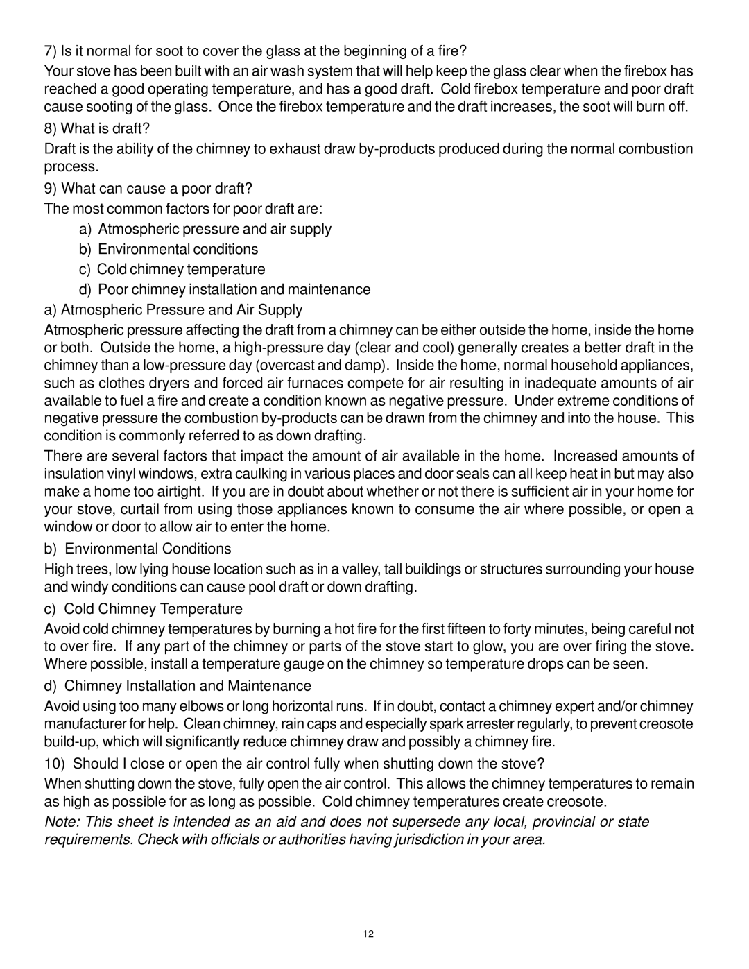 Vermont Casting AIR TIGHT WOOD STOVE What is draft?, What can cause a poor draft?, Atmospheric Pressure and Air Supply 