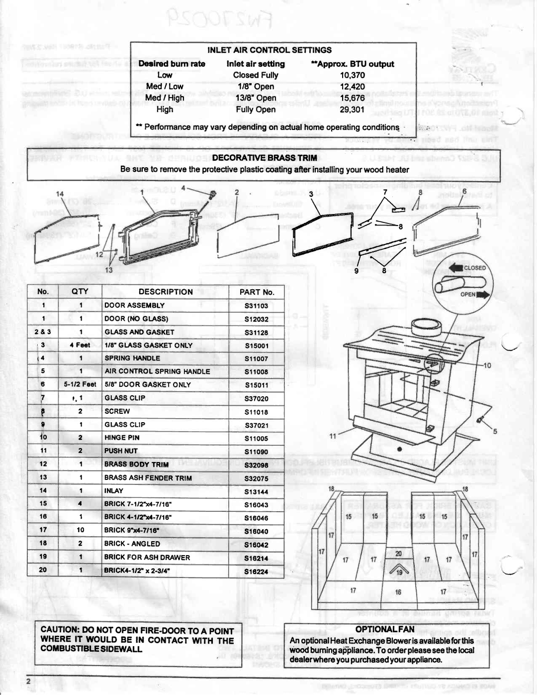 Vermont Casting AIR TIGHT WOOD STOVE owner manual Decoranvebrasstrim 