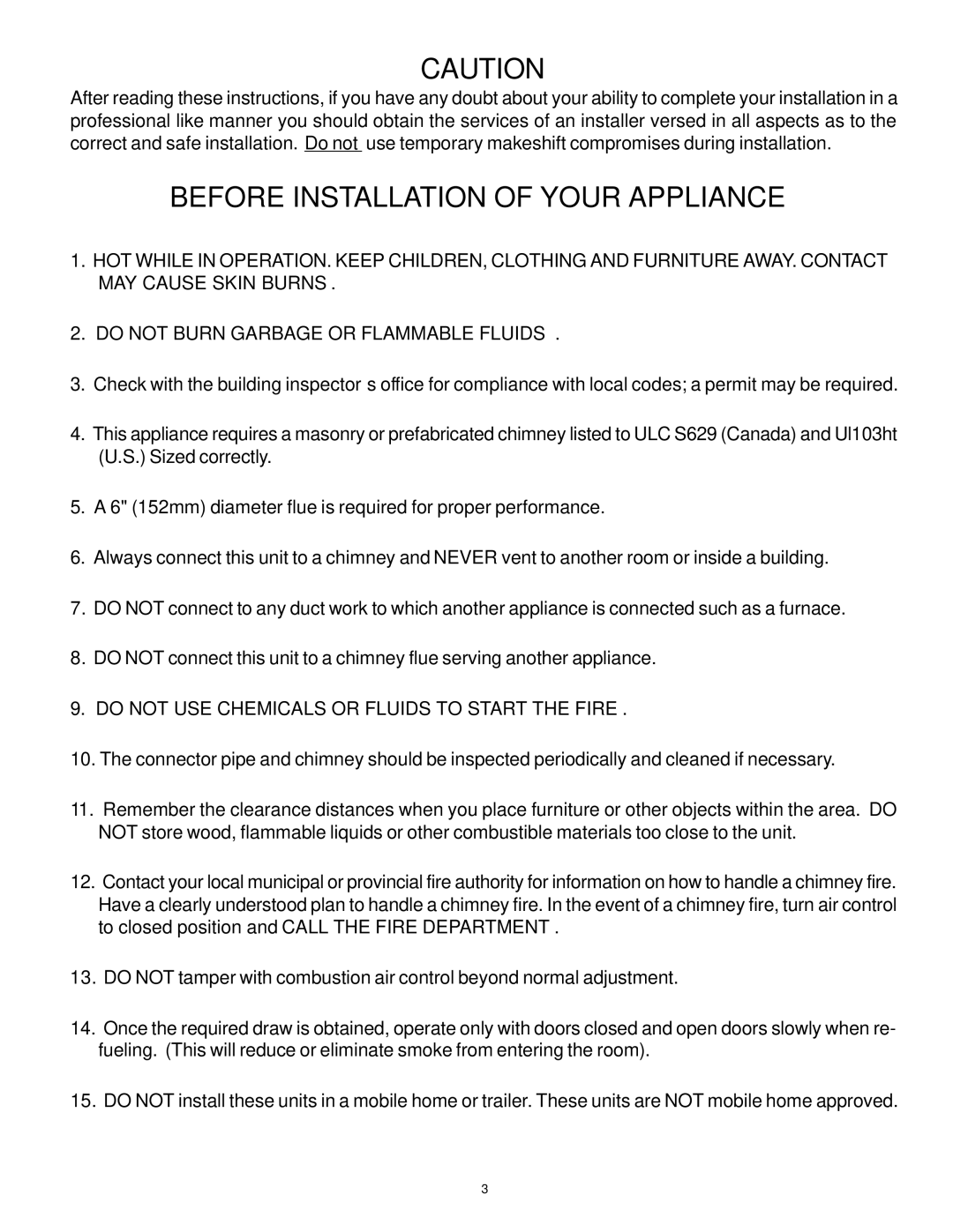 Vermont Casting AIR TIGHT WOOD STOVE owner manual Before Installation of Your Appliance 