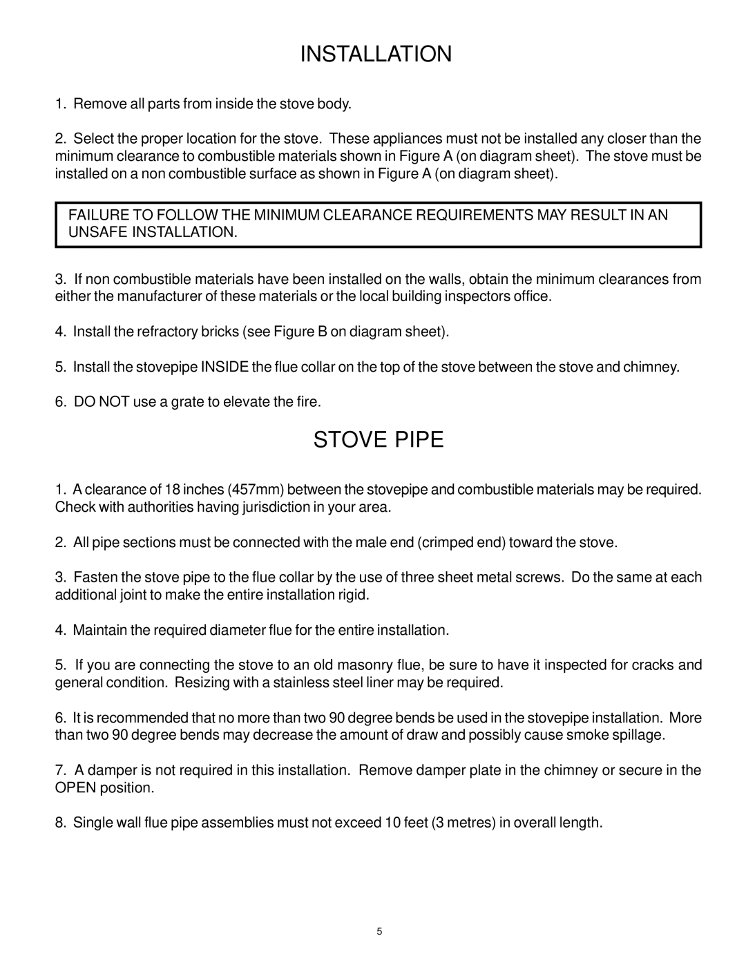 Vermont Casting AIR TIGHT WOOD STOVE owner manual Installation, Stove Pipe 