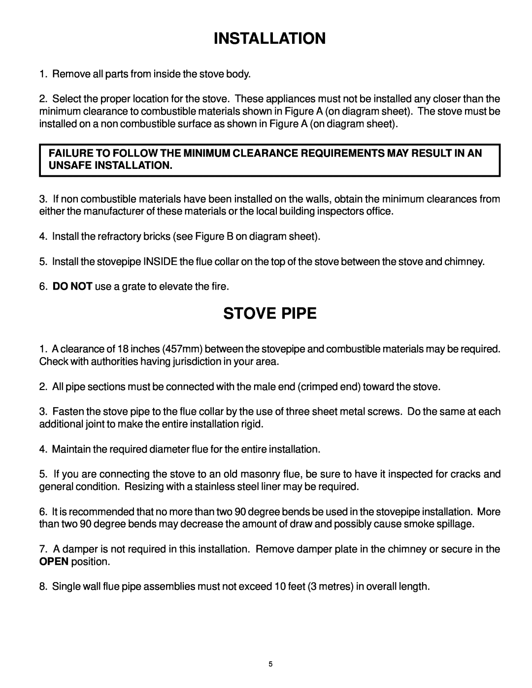 Vermont Casting AIR TIGHT WOOD STOVE owner manual Installation, Stove Pipe 