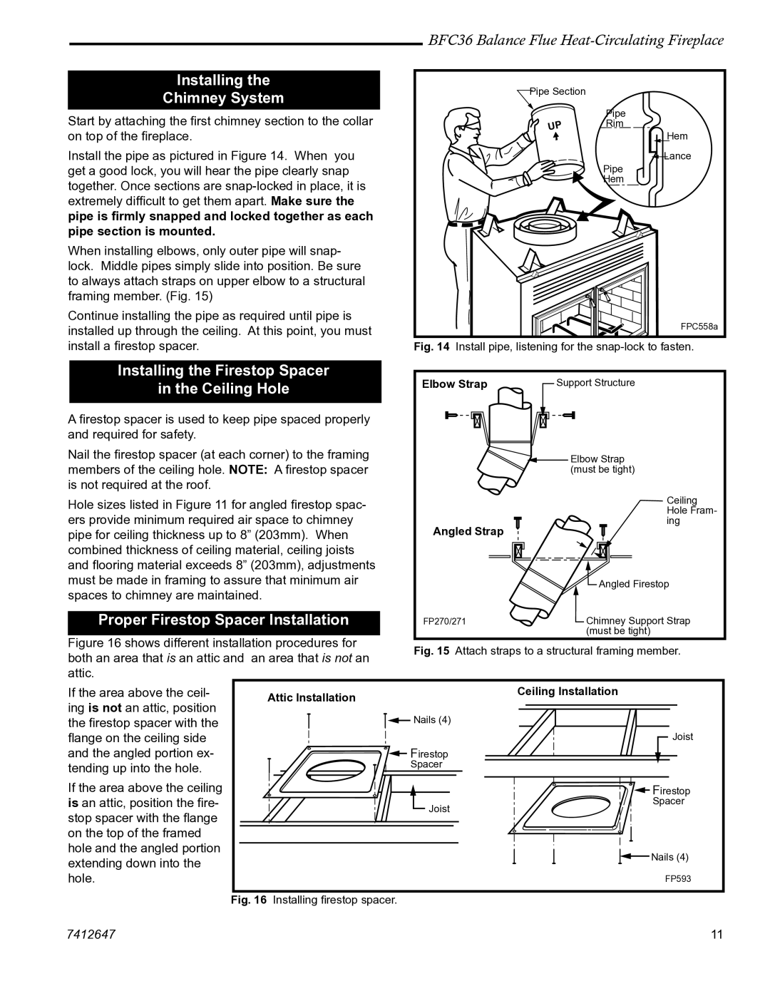 Vermont Casting BFC36 manual Installing Chimney System, Installing the Firestop Spacer, Ceiling Hole 