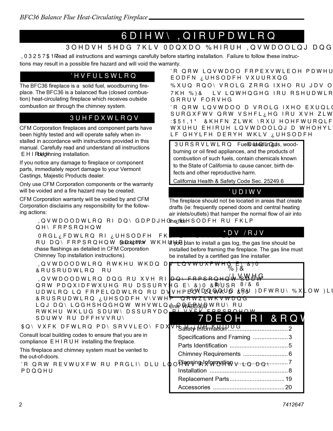 Vermont Casting BFC36 manual Safety Information, Table of Contents 