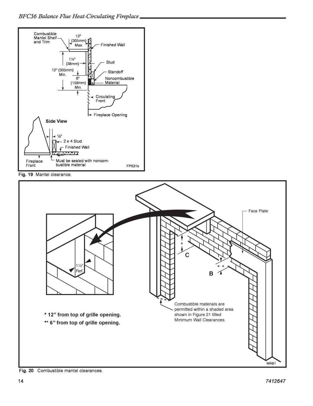 Vermont Casting manual BFC36 Balance Flue Heat-CirculatingFireplace, 7412647, Side View 