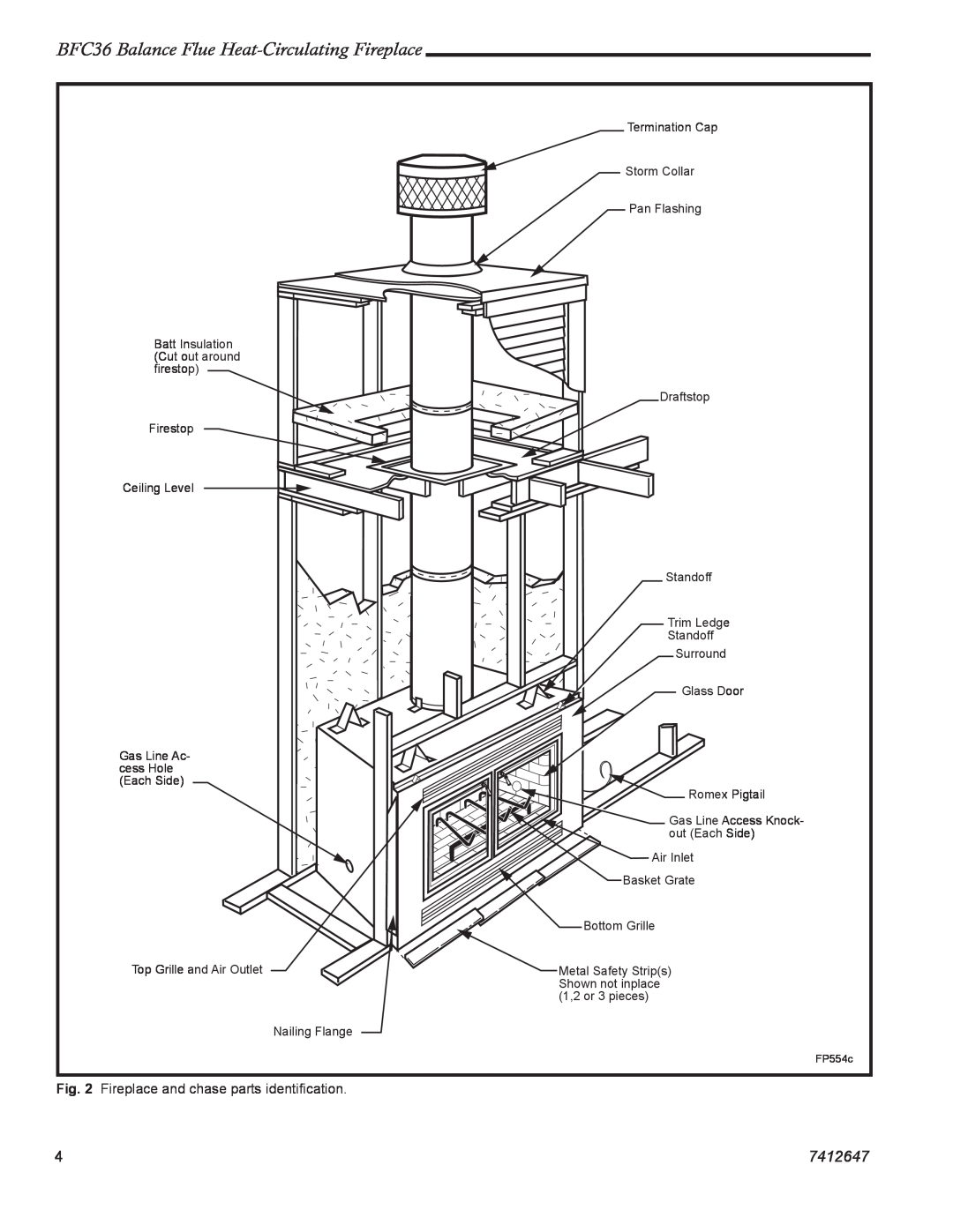 Vermont Casting manual BFC36 Balance Flue Heat-CirculatingFireplace, 7412647, Fireplace and chase parts identiﬁcation 