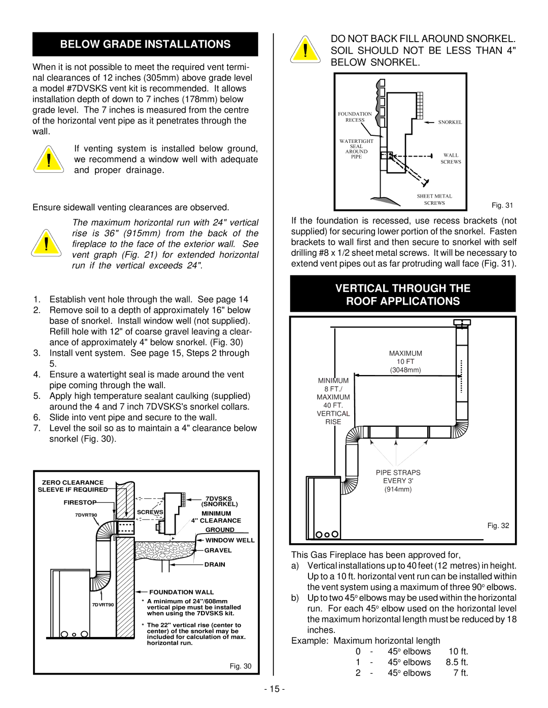 Vermont Casting BHDR36 installation instructions Below Grade Installations, Vertical Through Roof Applications 