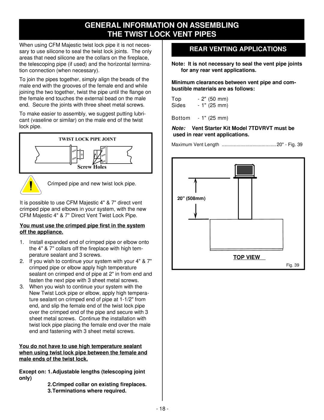 Vermont Casting BHDR36 General Information on Assembling Twist Lock Vent Pipes, Rear Venting Applications 