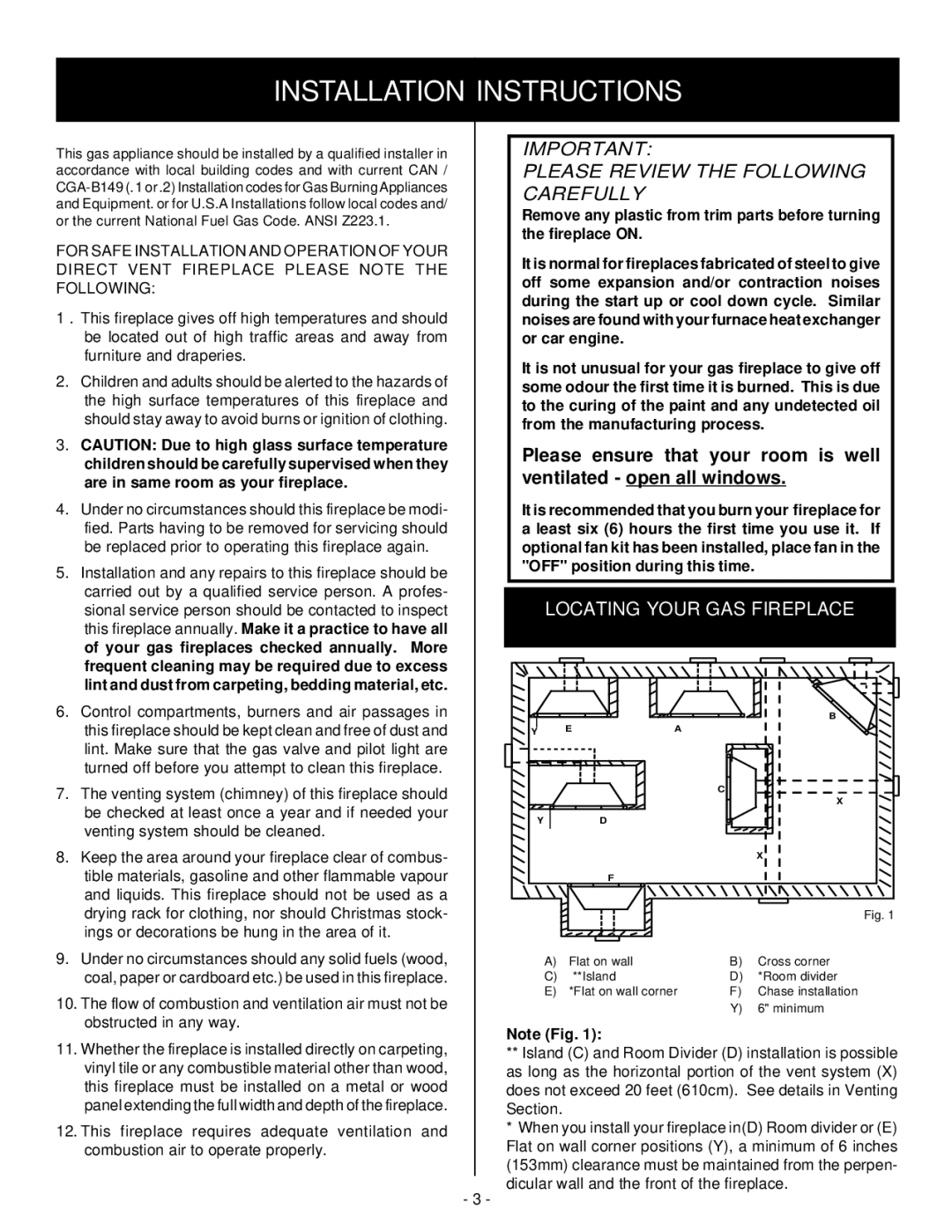 Vermont Casting BHDR36 installation instructions Installation Instructions, Locating Your GAS Fireplace 