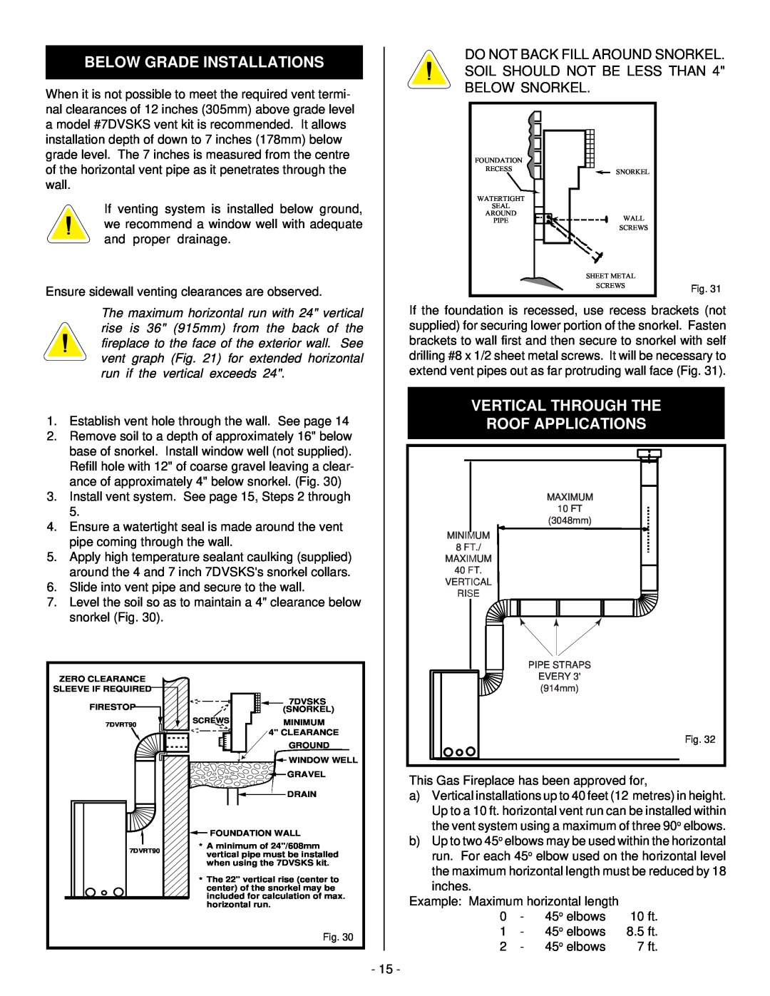 Vermont Casting BHDR36 installation instructions Below Grade Installations, Vertical Through The Roof Applications 