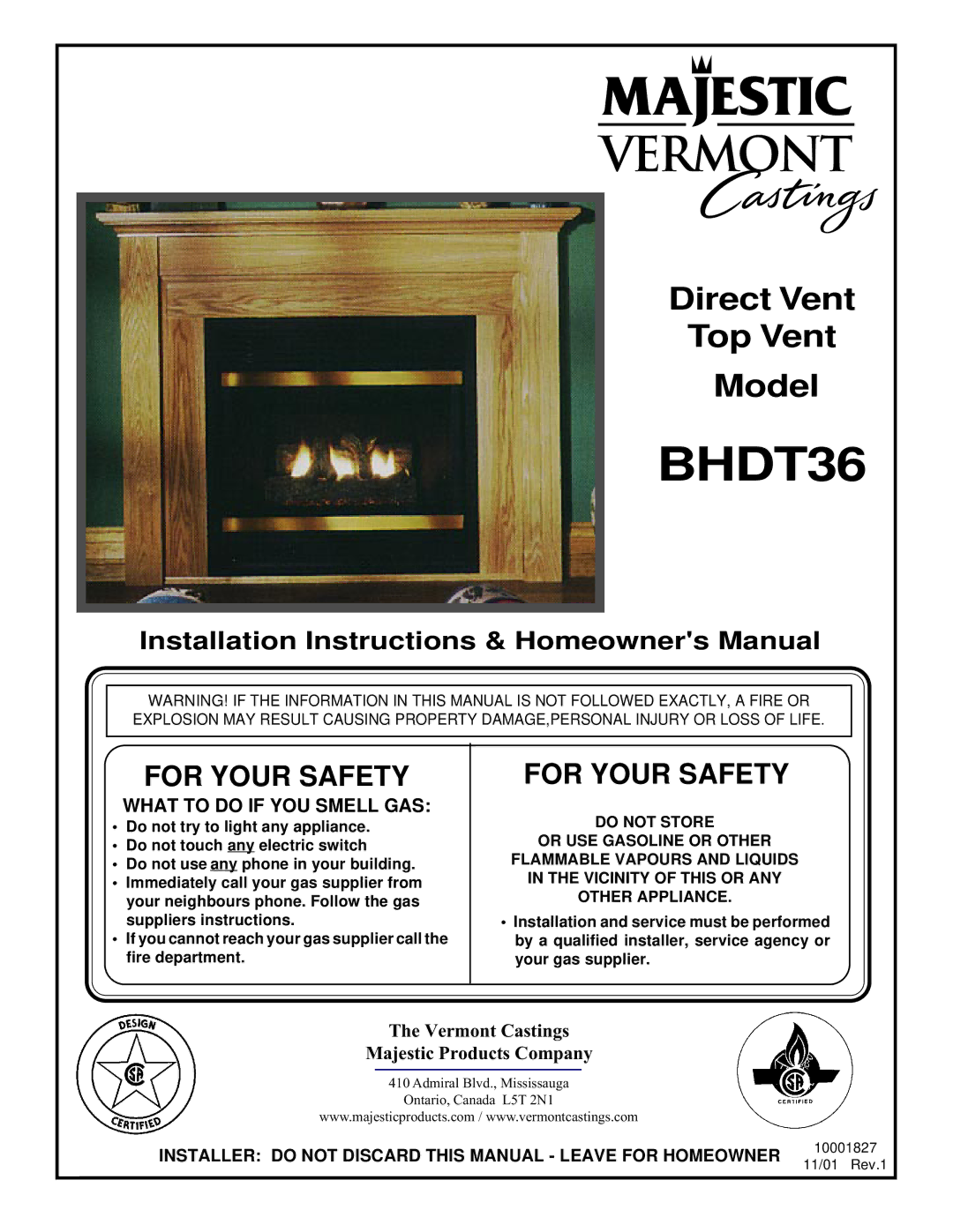 Vermont Casting BHDT36 installation instructions 