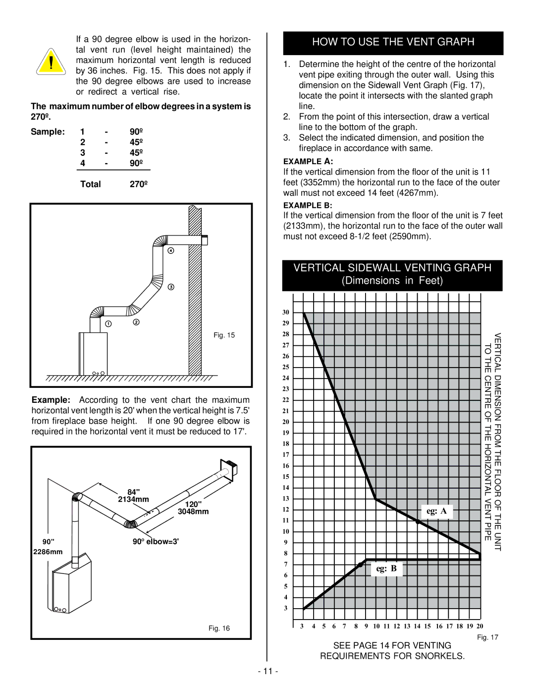 Vermont Casting BHDT36 installation instructions HOW to USE the Vent Graph, Vertical Sidewall Venting Graph 