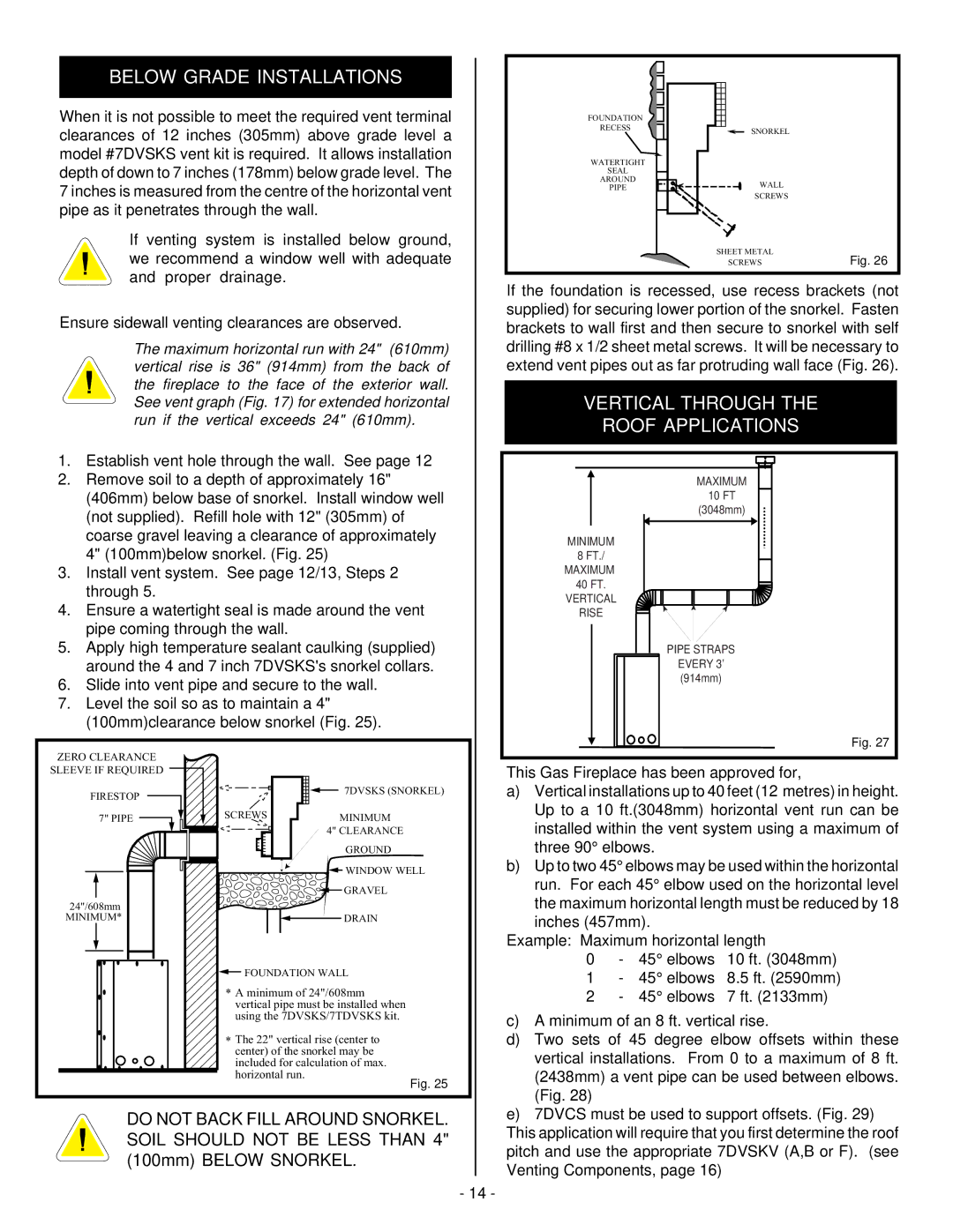 Vermont Casting BHDT36 installation instructions Below Grade Installations, Vertical Through Roof Applications 