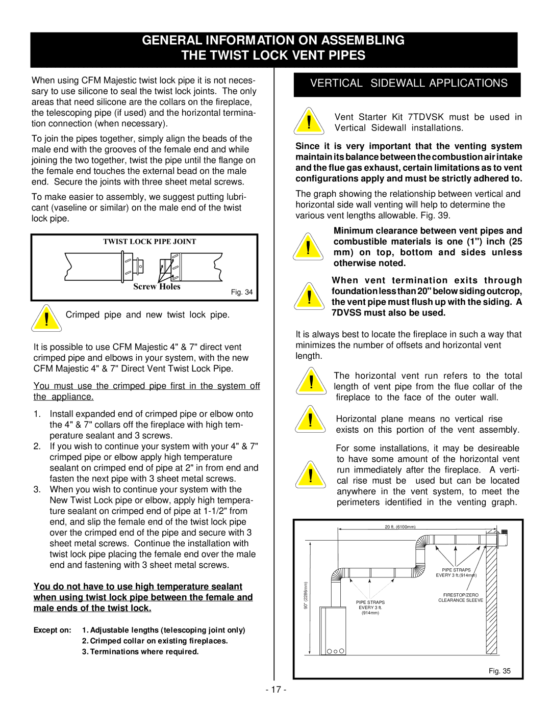 Vermont Casting BHDT36 installation instructions General Information on Assembling Twist Lock Vent Pipes 