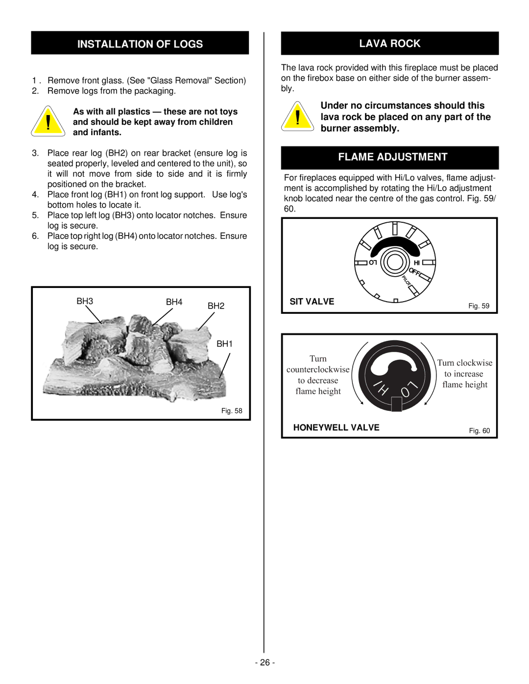 Vermont Casting BHDT36 installation instructions Installation of Logs 