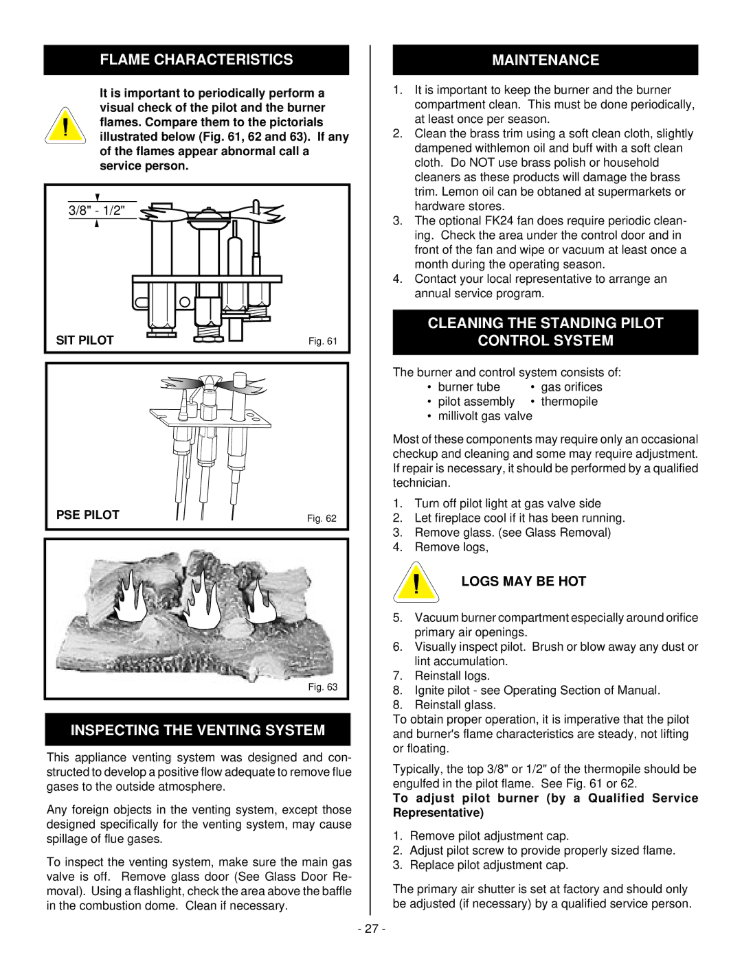 Vermont Casting BHDT36 installation instructions Flame Characteristics 