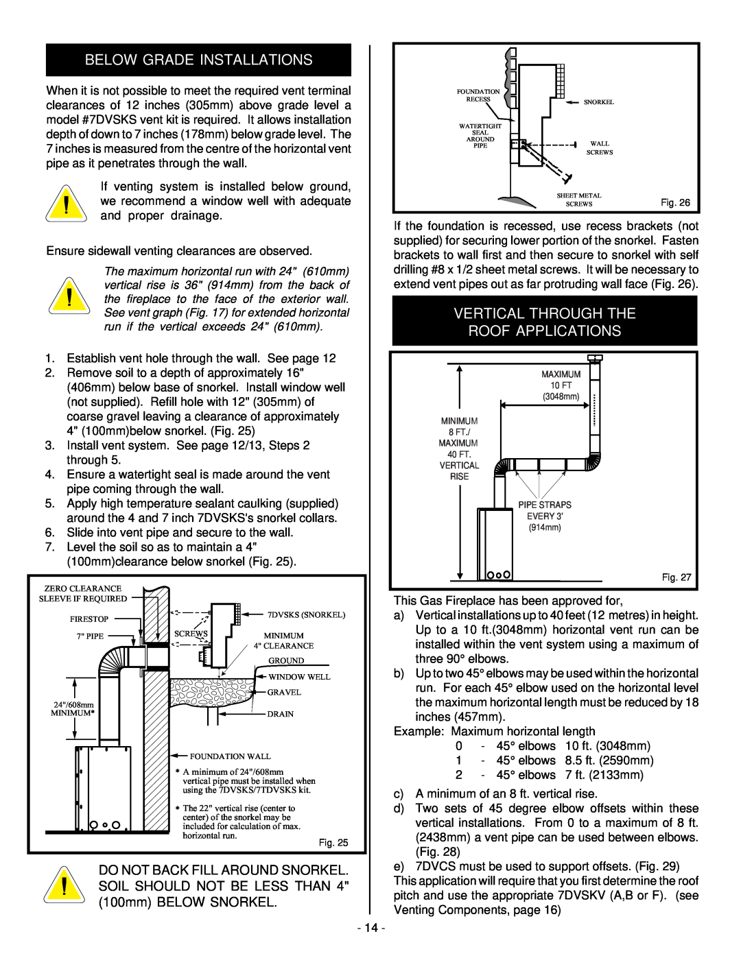 Vermont Casting BHDT36 installation instructions Below Grade Installations, Vertical Through The Roof Applications 