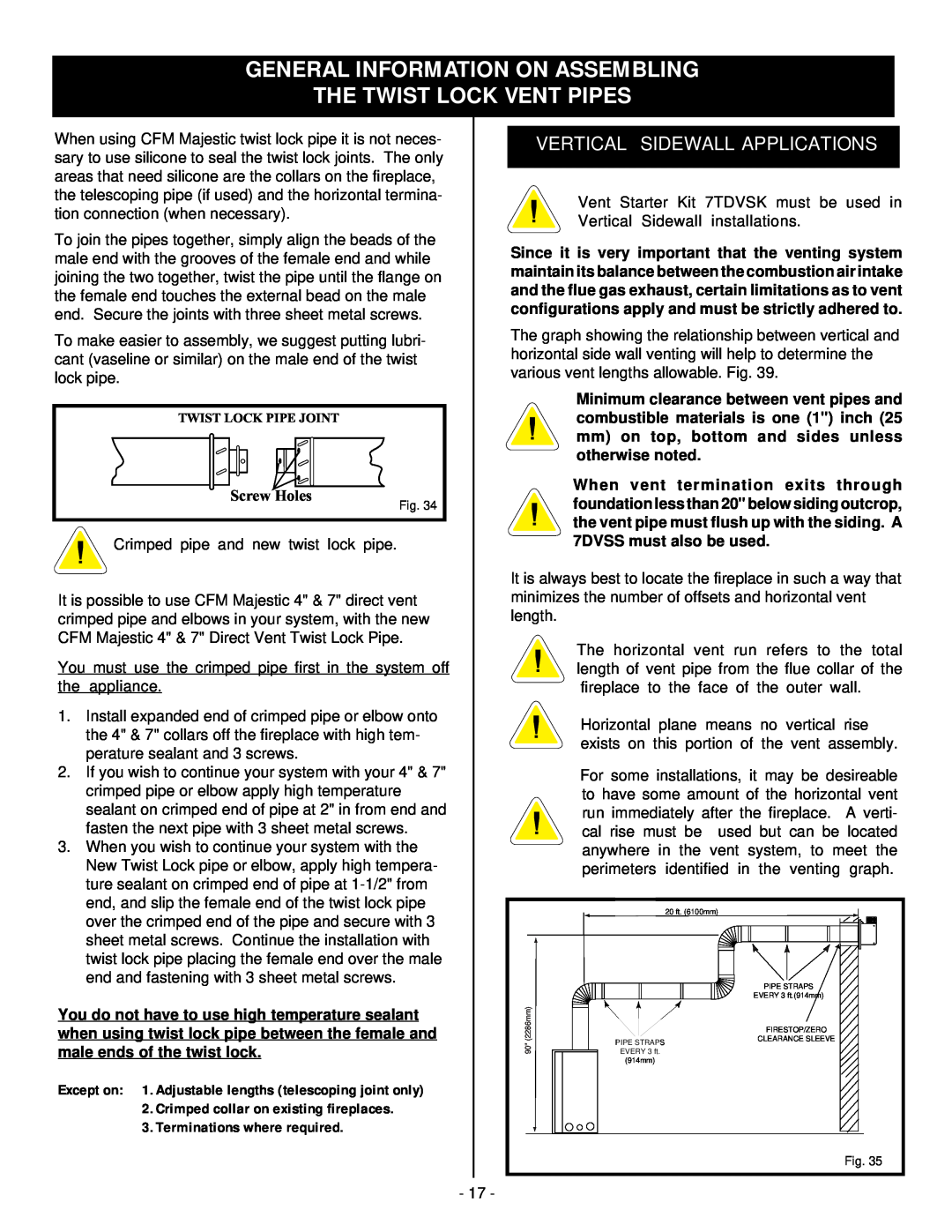 Vermont Casting BHDT36 installation instructions Screw Holes, General Information On Assembling The Twist Lock Vent Pipes 