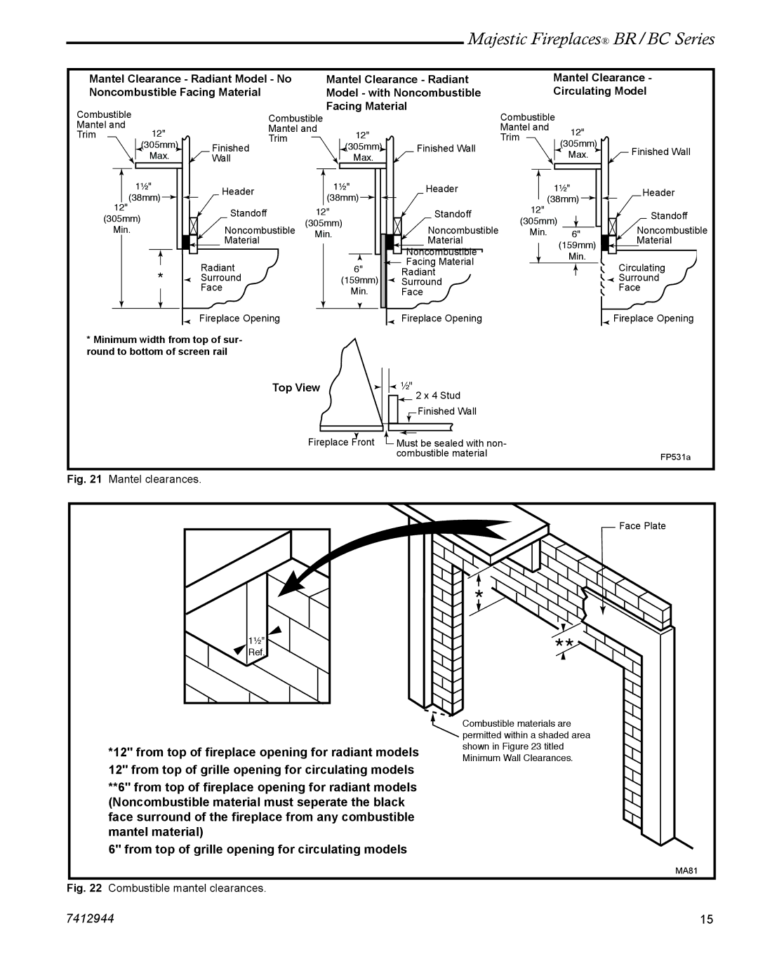 Vermont Casting BR36, BR42, BC42, BC36 manual Facing Material 