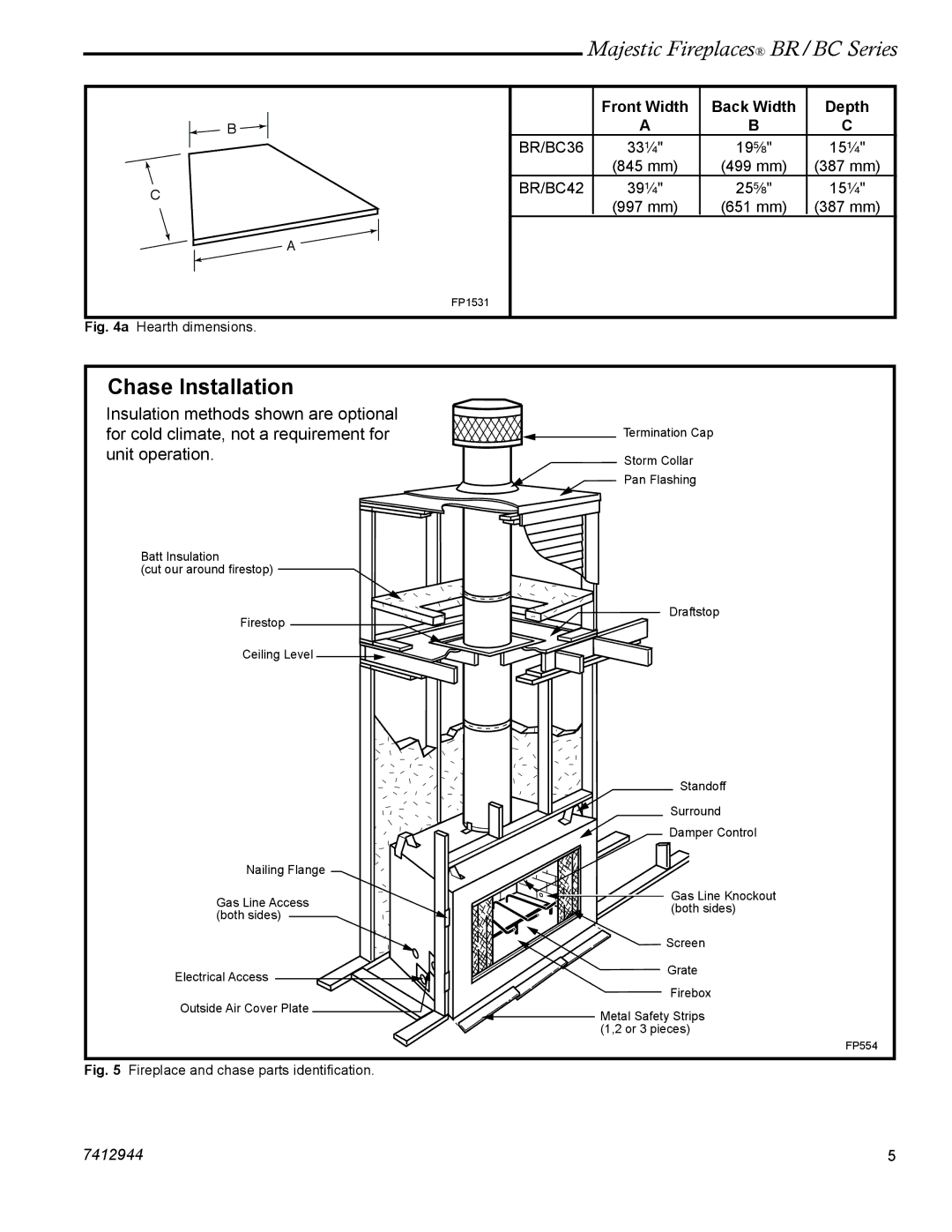 Vermont Casting BC42, BR42, BC36, BR36 manual Chase Installation, Front Width Back Width Depth 