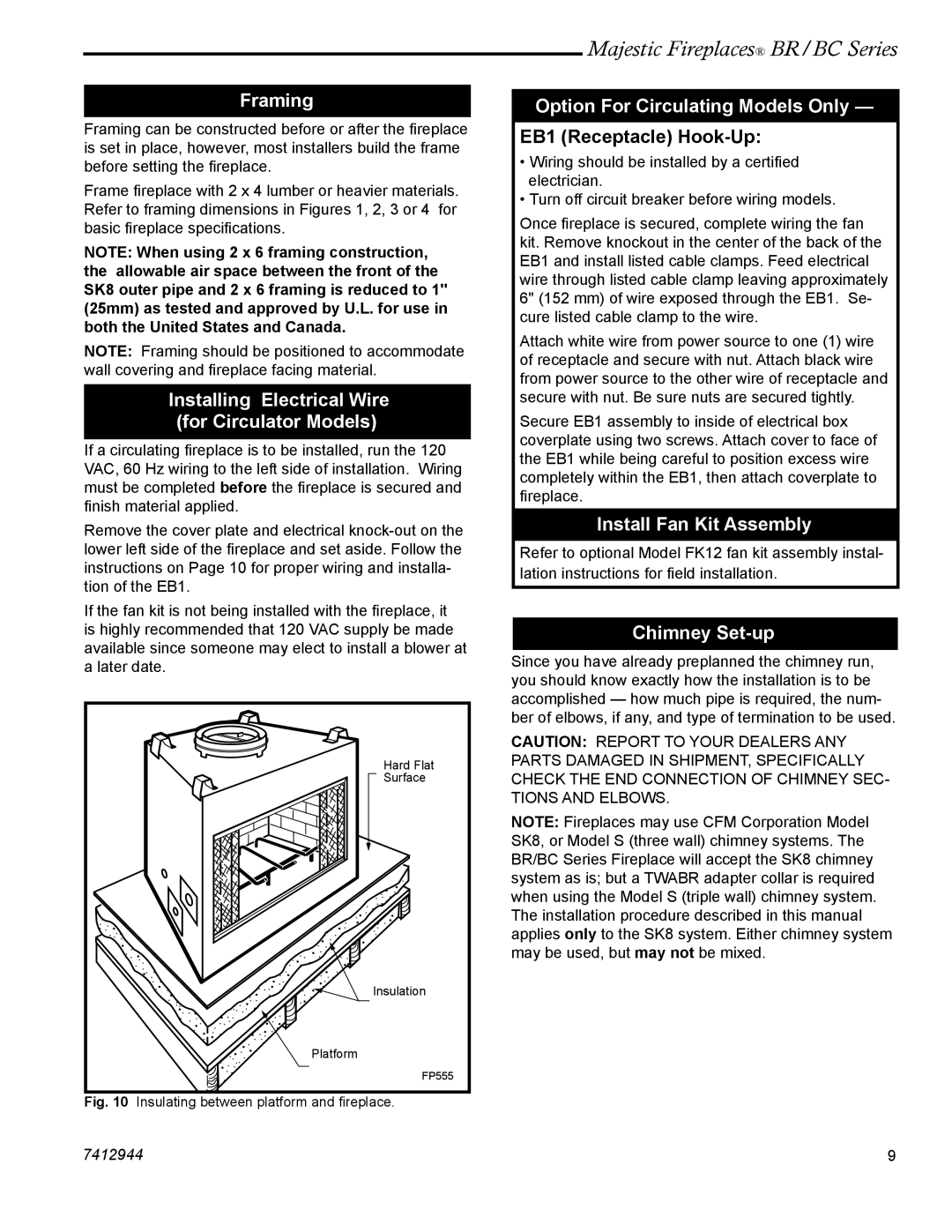 Vermont Casting BC42, BR42 Framing, Installing Electrical Wire For Circulator Models, Option For Circulating Models Only 