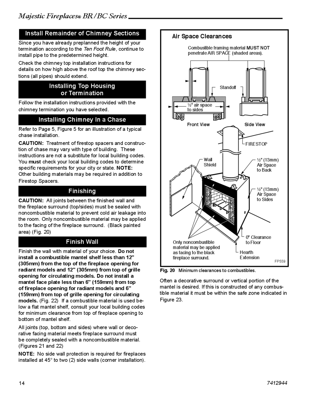 Vermont Casting BC36 Install Remainder of Chimney Sections, Installing Top Housing Or Termination, Finishing, Finish Wall 