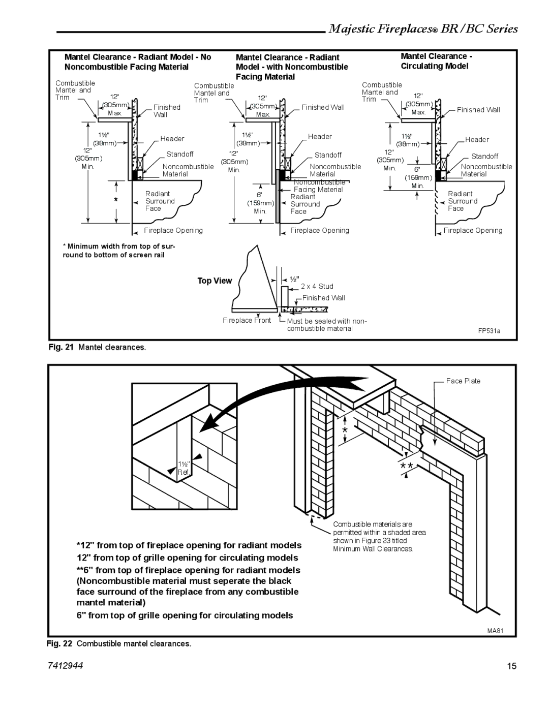 Vermont Casting BR36, BR42, BC42, BC36 manual Facing Material 