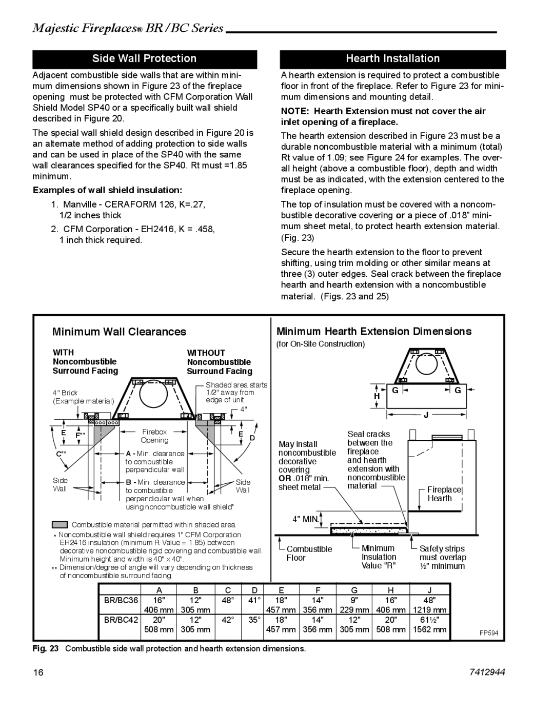 Vermont Casting BR42, BC42, BC36, BR36 manual Side Wall Protection Hearth Installation, Examples of wall shield insulation 