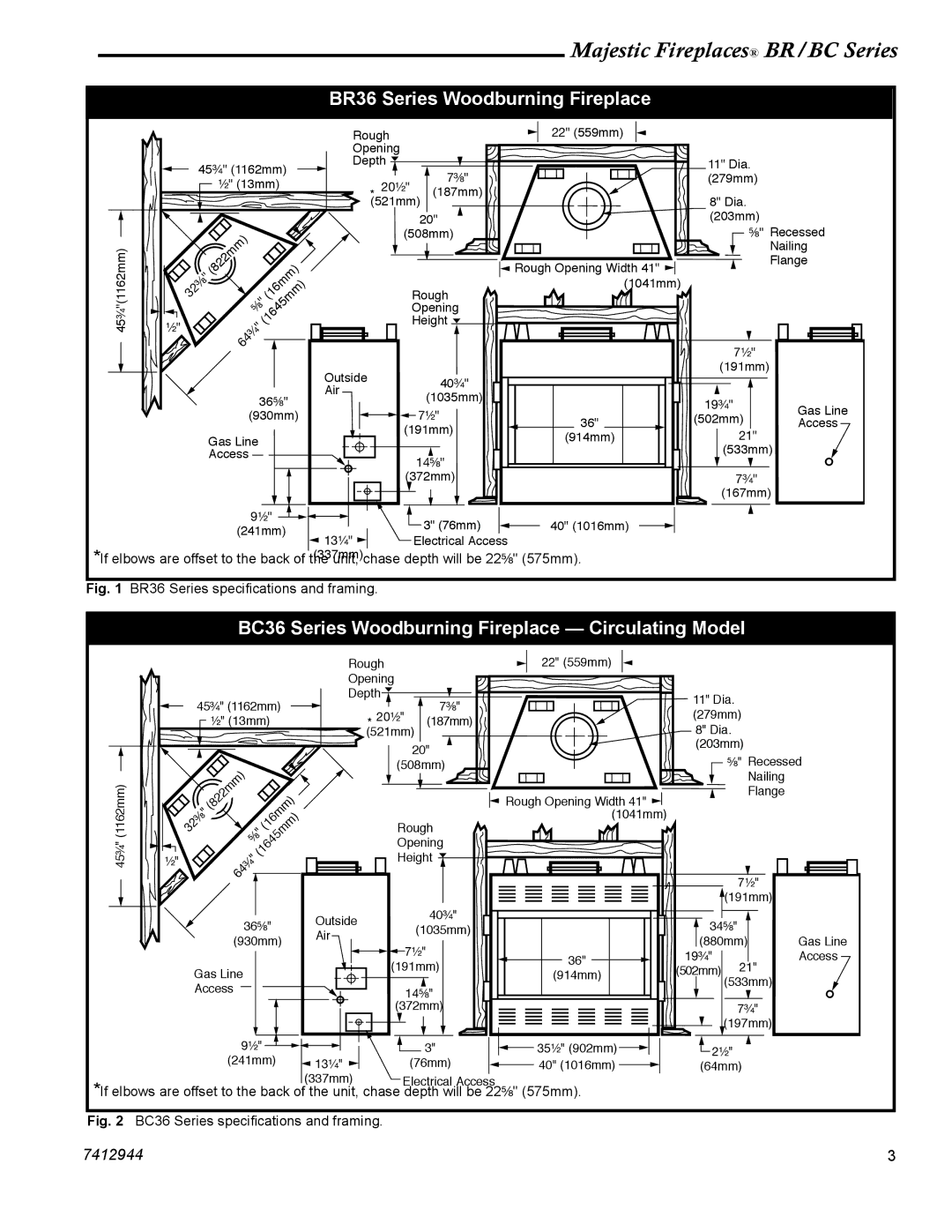 Vermont Casting BR36, BR42, BC42 manual BC36 Series speciﬁcations and framing 