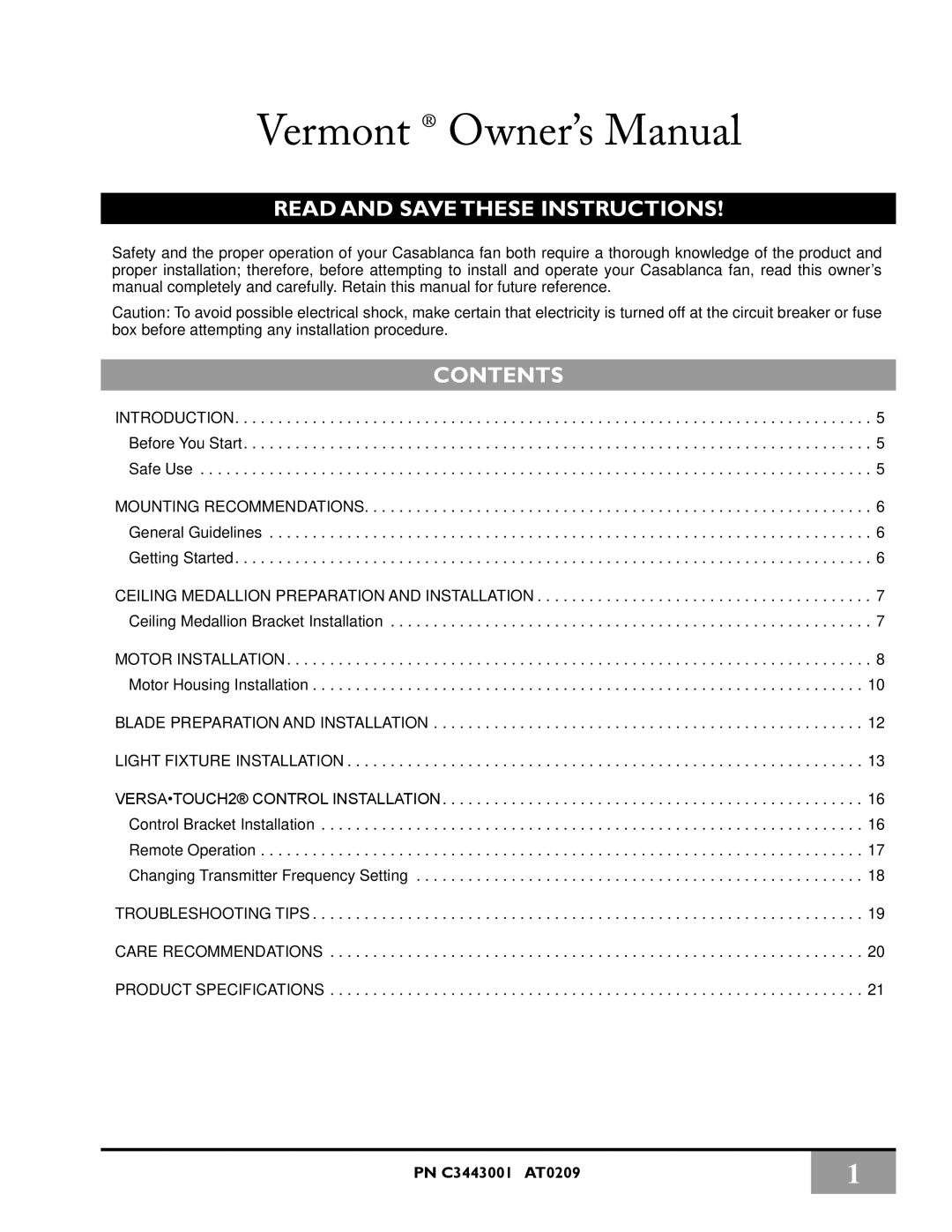 Vermont Casting C34G624M owner manual Vermont, Read and save these instructions Contents 