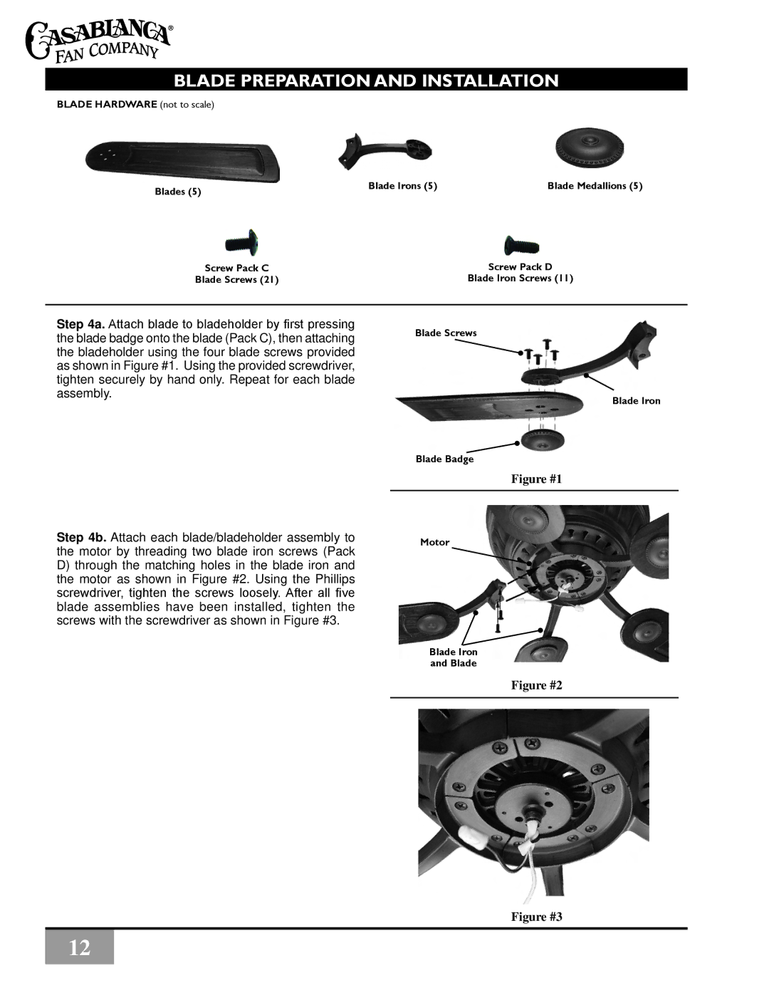 Vermont Casting C34G624M owner manual Blade Preparation and Installation 