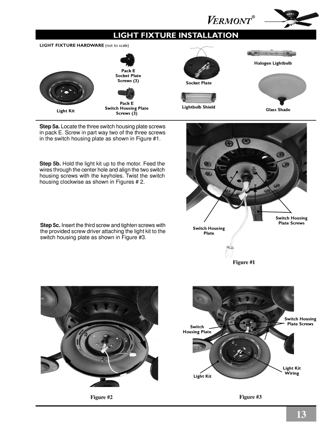 Vermont Casting C34G624M owner manual Light Fixture Installation 