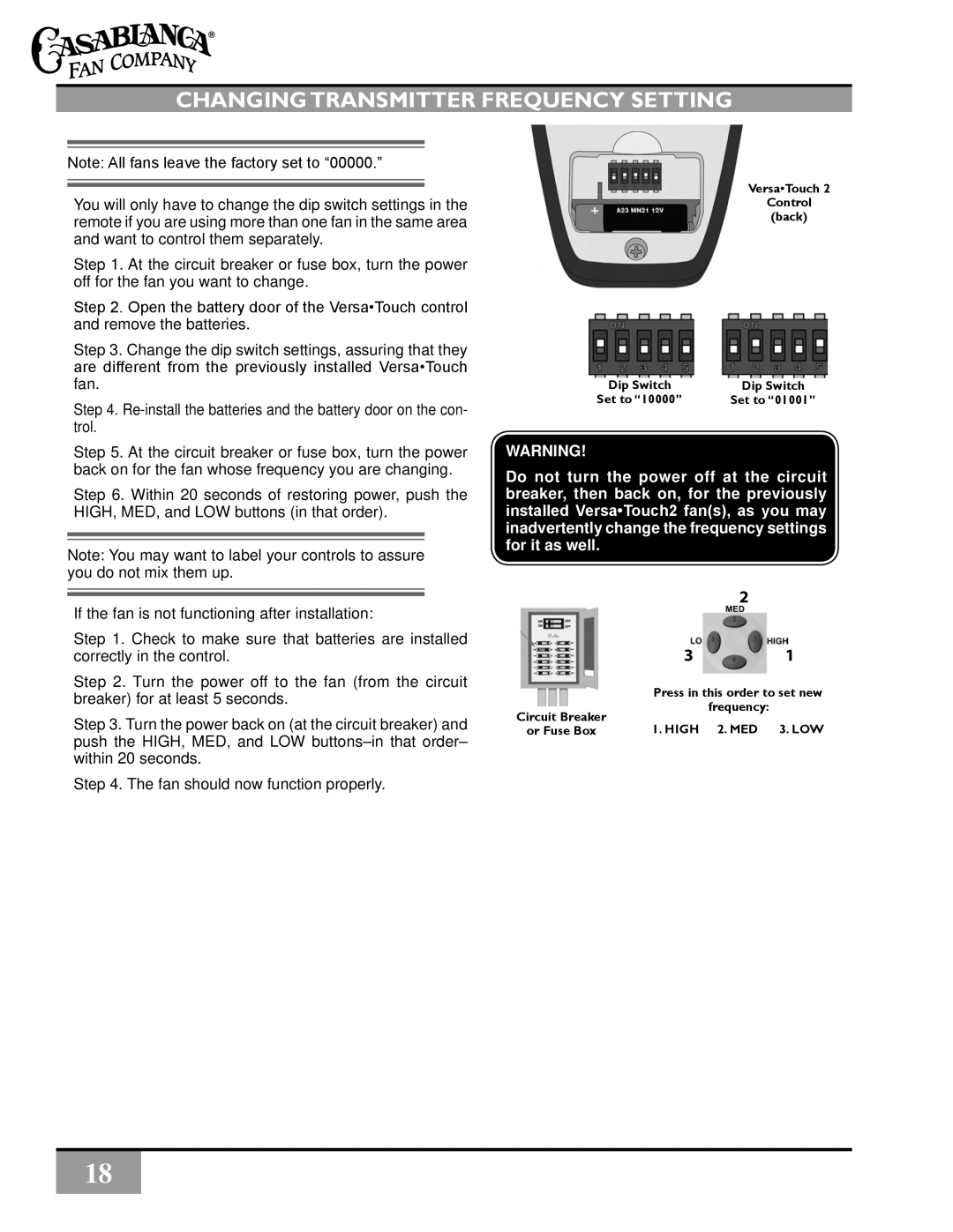 Vermont Casting C34G624M owner manual Changing Transmitter Frequency Setting 