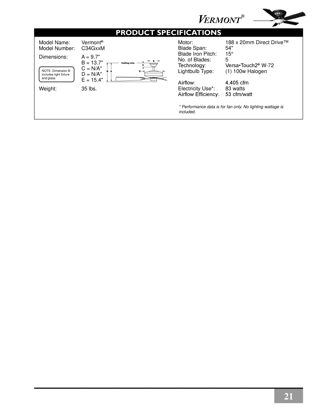 Vermont Casting C34G624M owner manual Product Specifications 