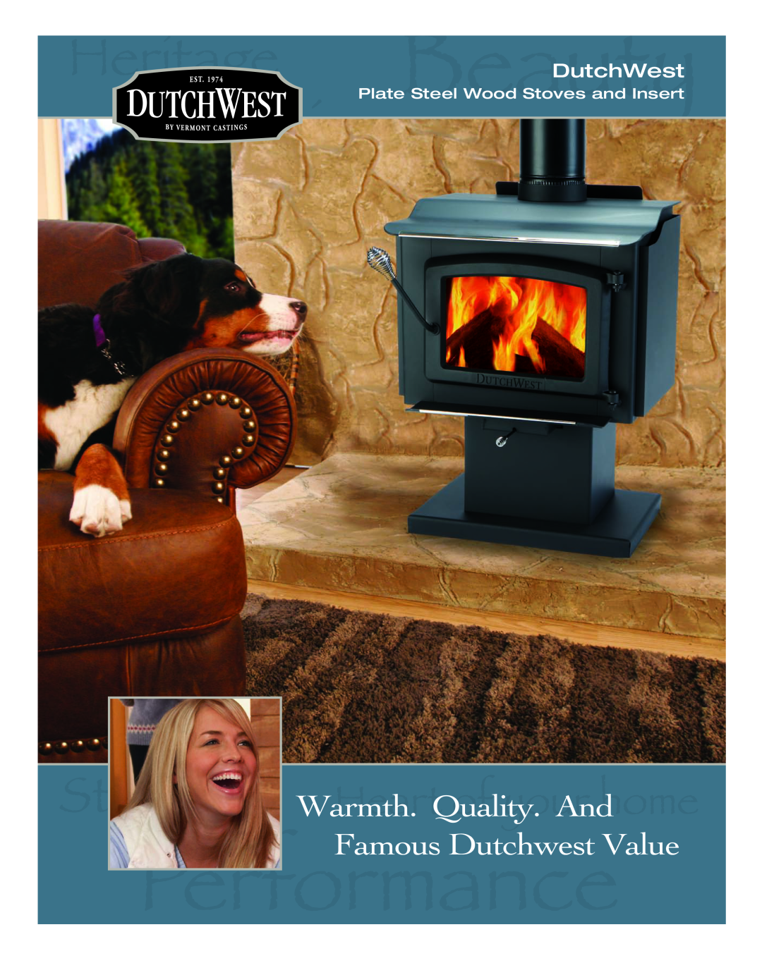 Vermont Casting DW2500X02 manual Warmth. Quality. And FamousDutchwest Value, DutchWest, Plate Steel Wood Stoves and Insert 