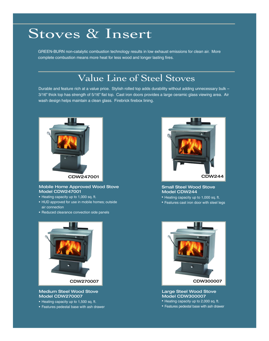 Vermont Casting CDW270007 Stoves & Insert, Value Line of Steel Stoves, Mobile Home Approved Wood Stove Model CDW247001 
