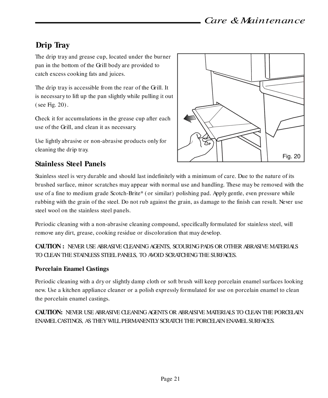 Vermont Casting CF9050 CF9080 user manual Drip Tray, Stainless Steel Panels, Porcelain Enamel Castings 