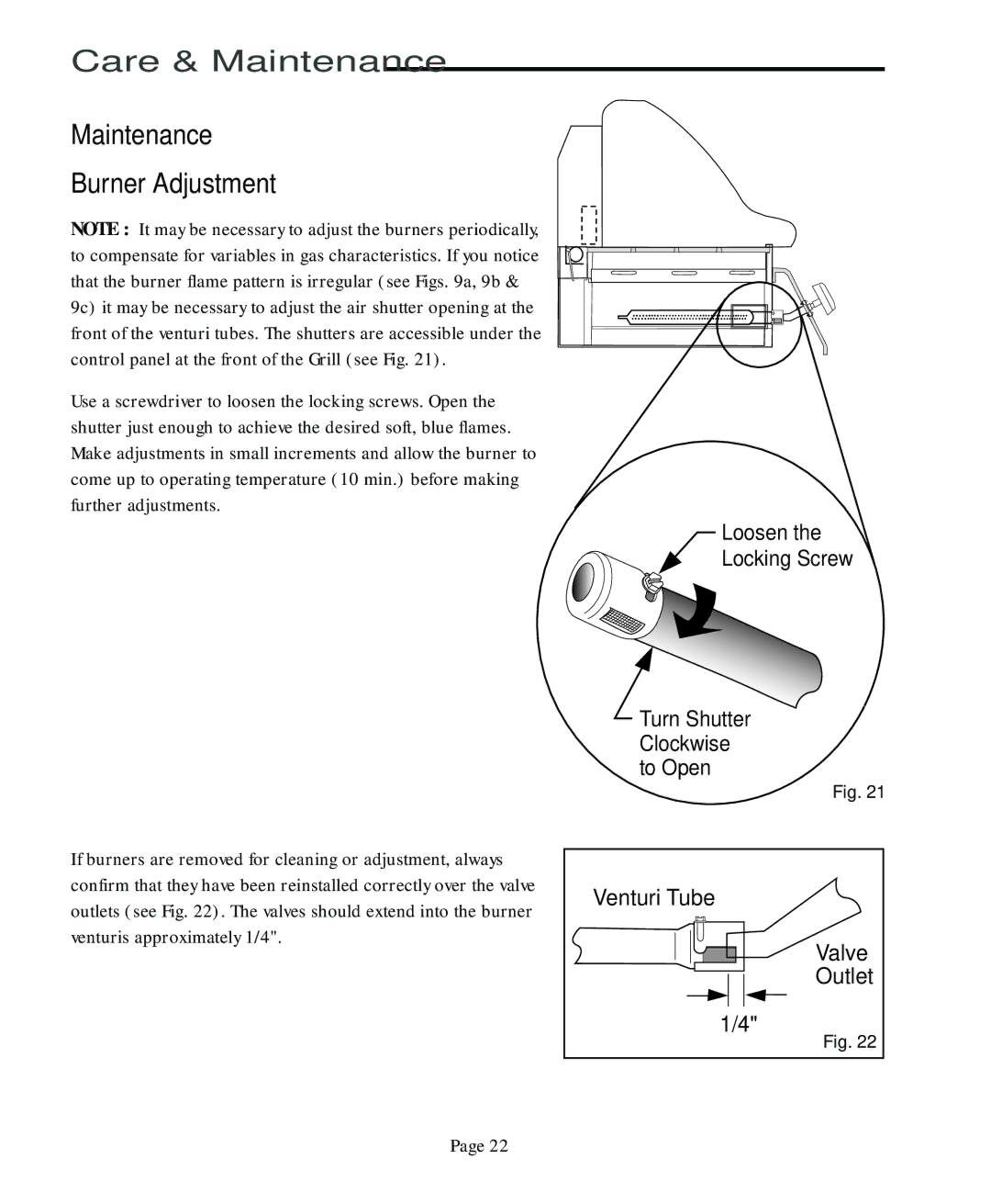 Vermont Casting CF9050 CF9080 Maintenance Burner Adjustment, Loosen Locking Screw Turn Shutter Clockwise to Open 