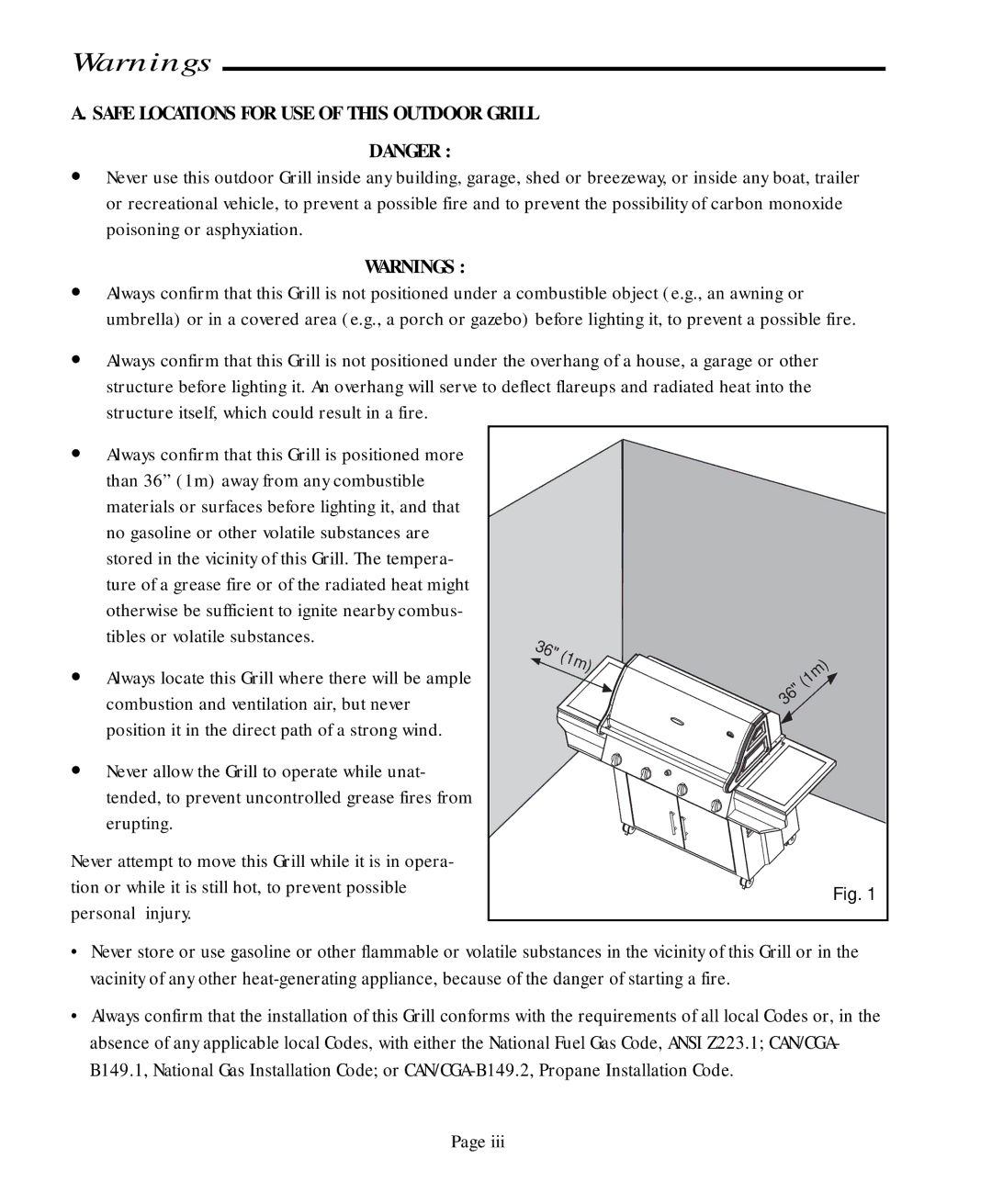 Vermont Casting CF9050 CF9080 user manual Safe Locations for USE of this Outdoor Grill 