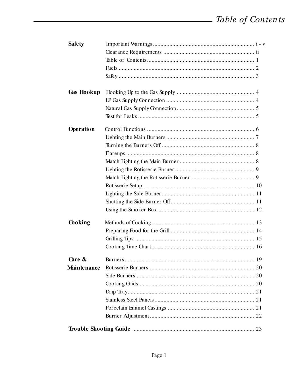 Vermont Casting CF9050 CF9080 user manual Table of Contents 