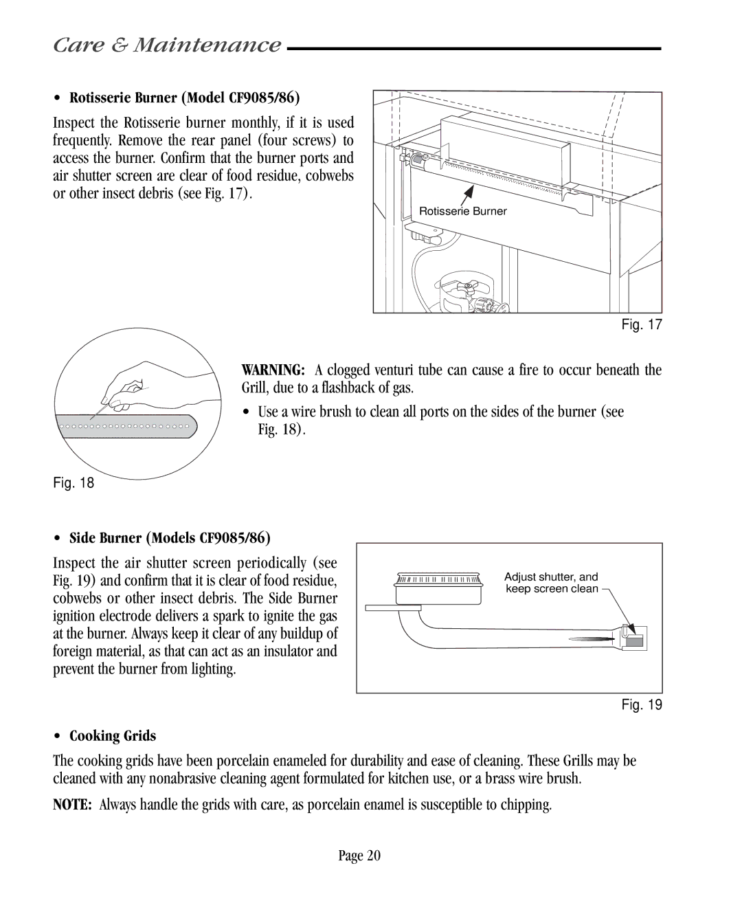 Vermont Casting CF9055, CF9086, CF9056 Rotisserie Burner Model CF9085/86, Side Burner Models CF9085/86, Cooking Grids 