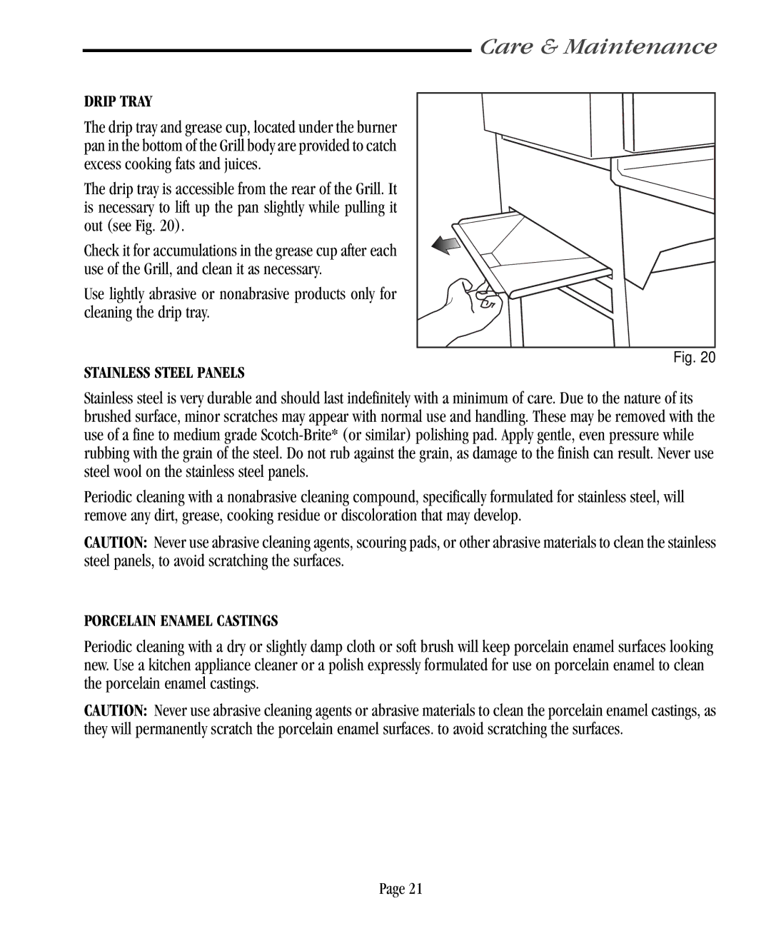 Vermont Casting CF9056, CF9086, CF9085, CF9055 user manual Drip Tray, Stainless Steel Panels, Porcelain Enamel Castings 