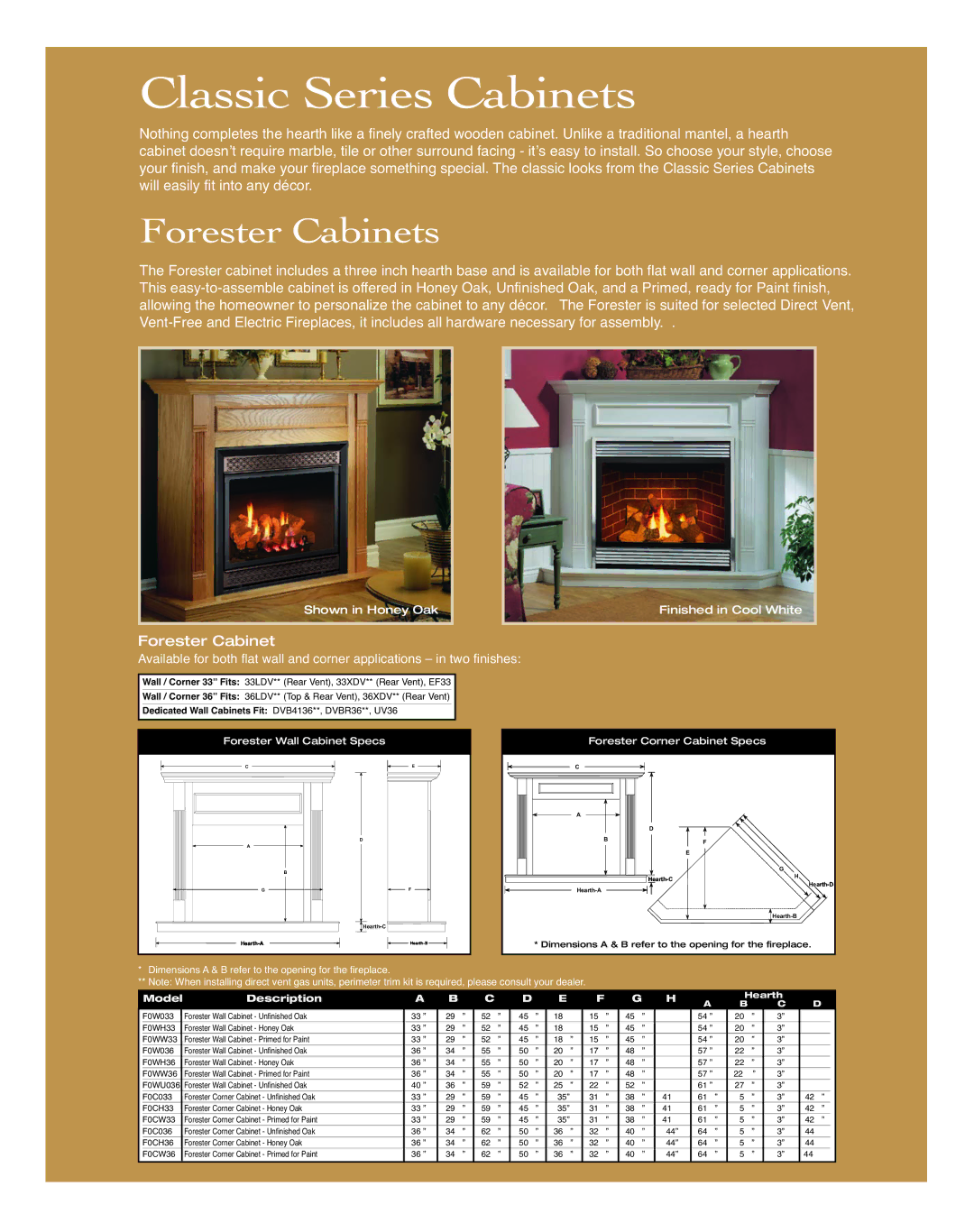 Vermont Casting manual Classic SeriesCabinets, Forester Cabinets 